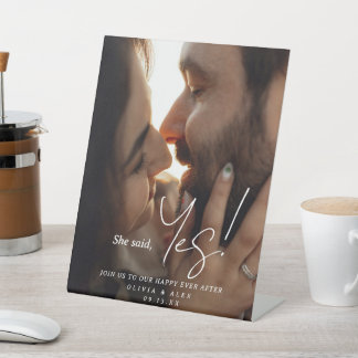She Said Yes Couple Photo Engagement Sign Pedestal Sockelschild