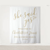 She Said Yes Engagement Party Gold Photo Backdrop Wandteppich (Vorderseite)