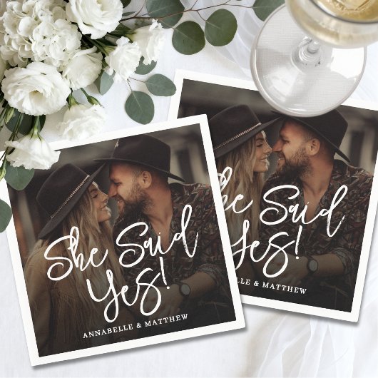 She Said Yes Engagement Photo Party Serviette