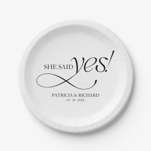 She Said Yes Modern Minimalist Engagement Party Pappteller (Vorderseite)