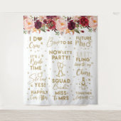 She said yesFloral Burgundy Bridal Shower Backdrop Wandteppich (Vorderseite)