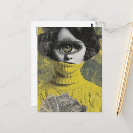 She sees money surreal postkarte (Vorderseite/Rückseite Beispiel)