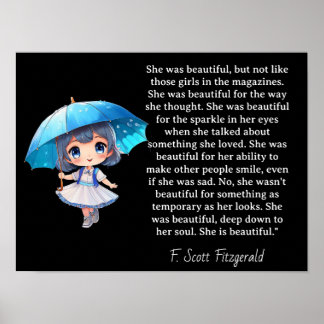 She was beautiful === F.Scott Fitzgerald quote Poster