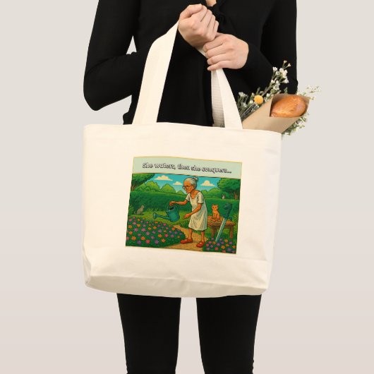 She waters, then conquers Tote Bag Jumbo Stoffbeutel (Vorderseite (Produkt))