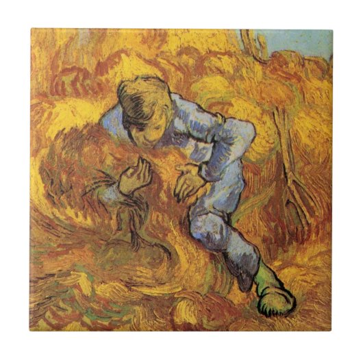 Sheaf Binder (nach Millet) von Vincent van Gogh Fliese (Vorderseite)