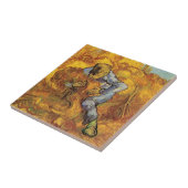 Sheaf Binder (nach Millet) von Vincent van Gogh Fliese (Seite)