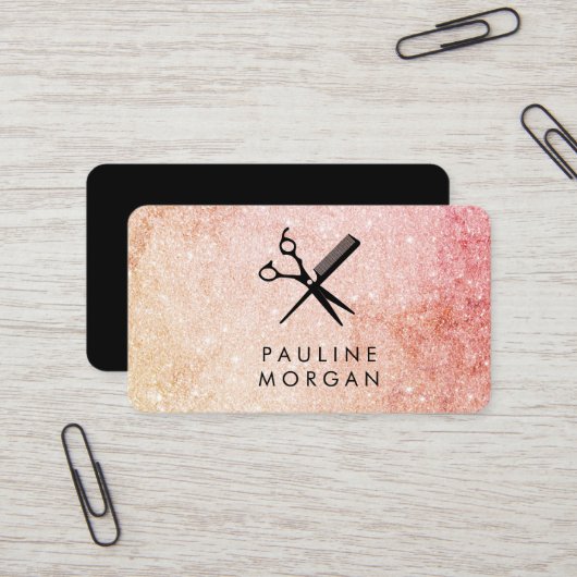 Shear and Comb Eleganter Glitzer Haarstylist Visitenkarte (Vorderseite/Rückseite Beispiel)