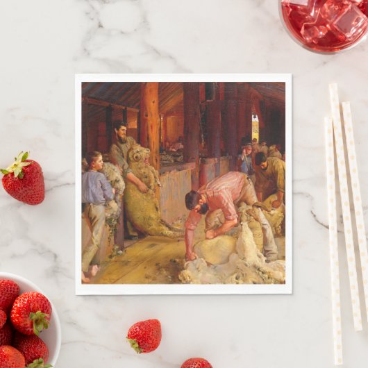 Shear the Rams Tom Roberts 1890 Australian Art Serviette (Beispiel)