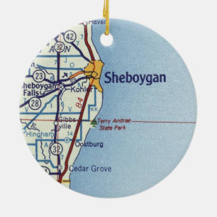 Sheboygan WI Vintage Karte Keramik Ornament
