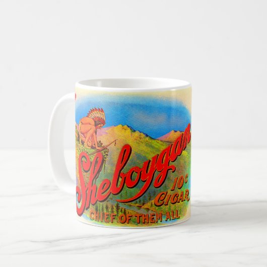 Sheboygan-Zigarrenlabel der 1920er Kaffeetasse (Vorderseite Links)