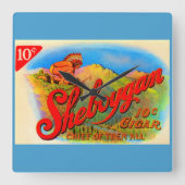 Sheboygan-Zigarrenlabel der 1920er Quadratische Wanduhr (Vorderseite)