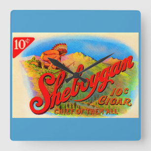 Sheboygan-Zigarrenlabel der 20er Jahre Quadratische Wanduhr
