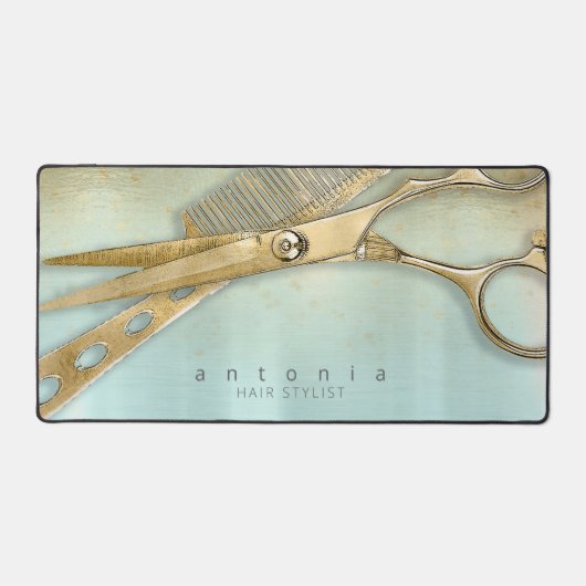 Sheen and Shears Hair Stylist Gold/Aquamarin ID814 Schreibtischunterlage (Vorderseite)