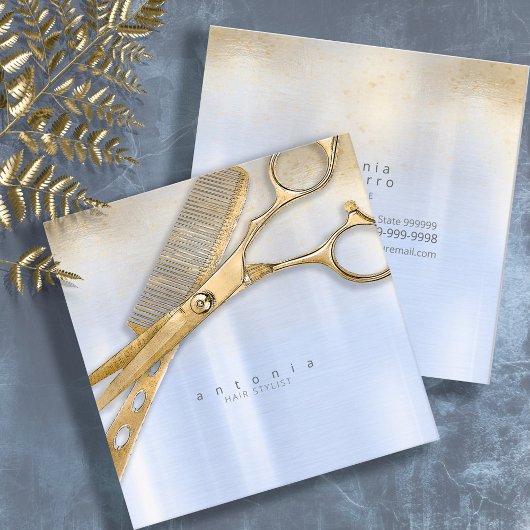 Sheen and Shears Hair Stylist Gold/Blue Sq ID814 Quadratische Visitenkarte