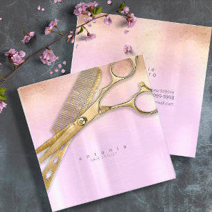 Sheen and Shears Hair Stylist Gold/Orchid Sq ID814 Quadratische Visitenkarte