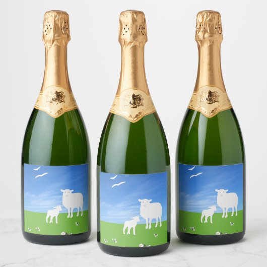 Sheep and Lamb Easter Schaumweinetikett (Flaschen)