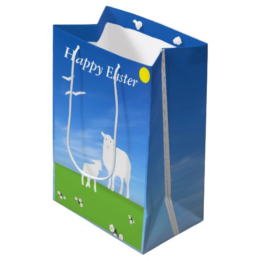 Sheep and Lamb editable Easter Mittlere Geschenktüte (Vorderseite Schrägansicht)