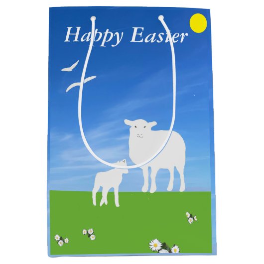 Sheep and Lamb editable Easter Mittlere Geschenktüte (Vorderseite)