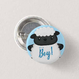 Sheep Baby Dusche Farm Blue Boy Button