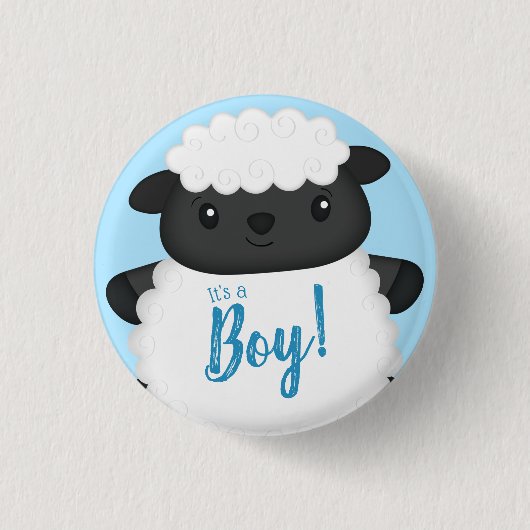 Sheep Baby Dusche Farm Blue Boy Button (Vorderseite)