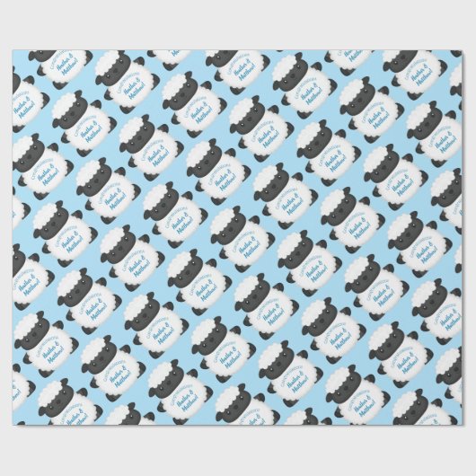 Sheep Baby Dusche Farm Blue Boy Geschenkpapier (Flach)