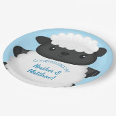 Sheep Baby Dusche Farm Blue Boy Pappteller (Schrägansicht)