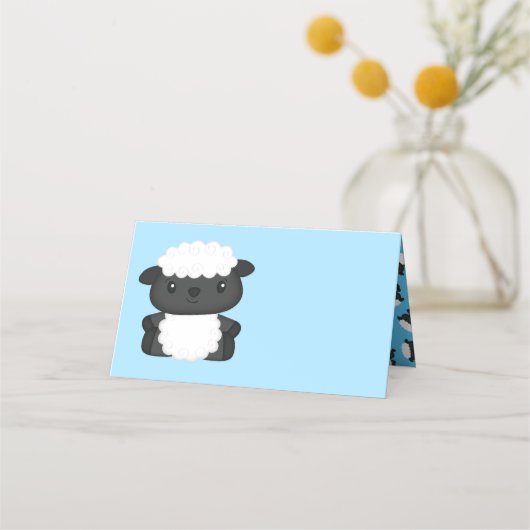 Sheep Baby Dusche Farm Blue Boy Platzkarte (Vorderseite)