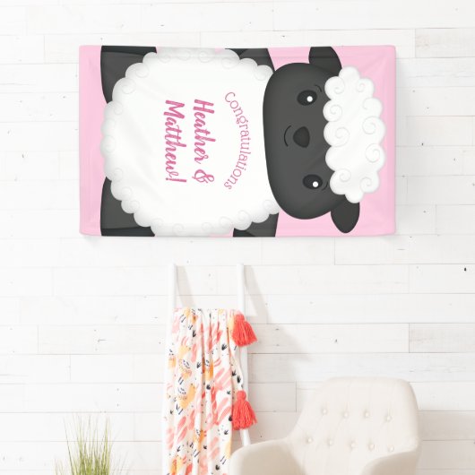 Sheep Baby Dusche Rosa Banner (Insitu)