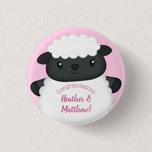 Sheep Baby Dusche Rosa Button (Vorderseite)