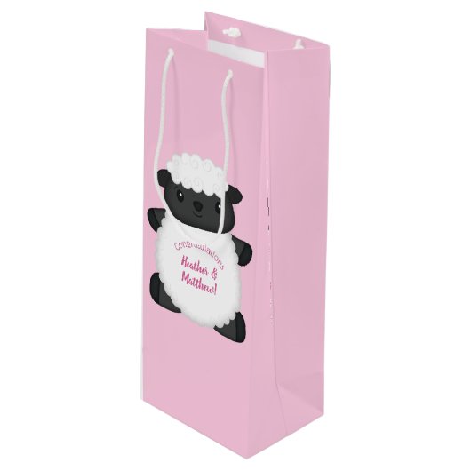 Sheep Baby Dusche Rosa Geschenktüte Für Weinflaschen (Vorderseite Schrägansicht)