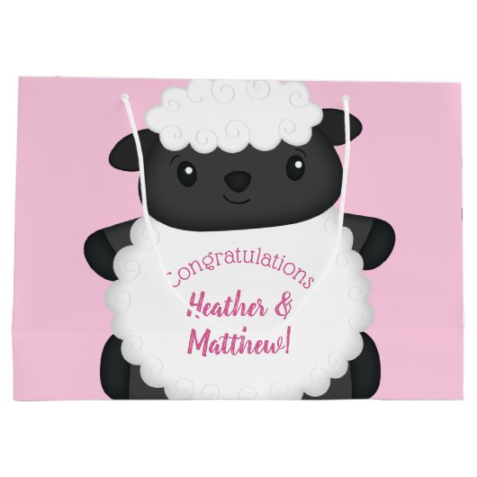 Sheep Baby Dusche Rosa Große Geschenktüte (Rückseite)