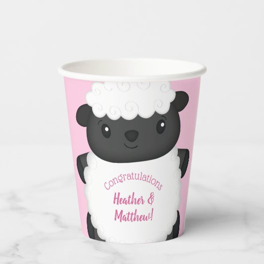 Sheep Baby Dusche Rosa Pappbecher (Rückseite)
