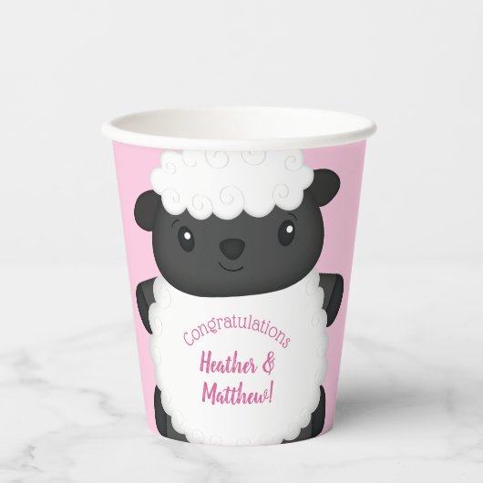 Sheep Baby Dusche Rosa Pappbecher (Vorderseite)