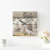 Sheep Baby Lamb Burlap Square Wall Uhr (Zuhause)