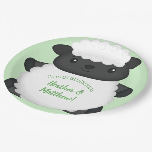 Sheep Baby Showgrün Pappteller (Schrägansicht)