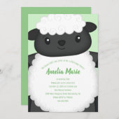 Sheep Birthday Party Green Einladung (Vorne/Hinten)