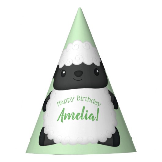 Sheep Birthday Party Green Partyhütchen (Vorderseite)