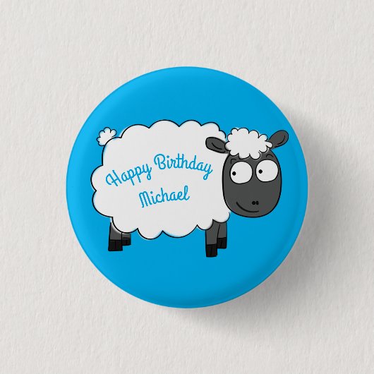 Sheep Birthday Party Niedlicher Cartoon Button (Vorderseite)