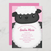 Sheep Birthday Party Pink Einladung (Vorne/Hinten)