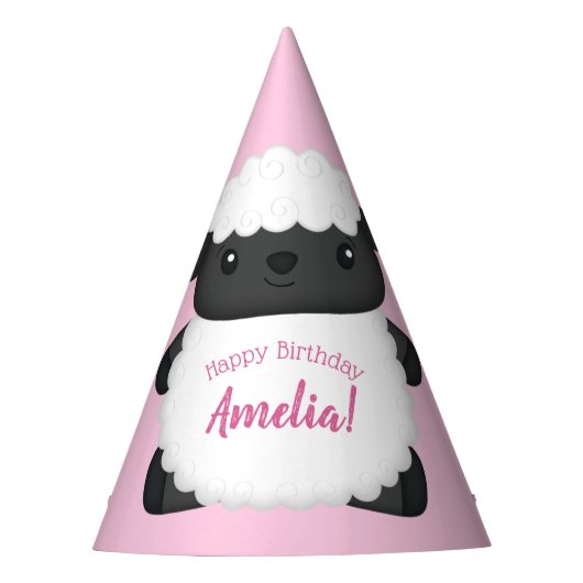Sheep Birthday Party Pink Partyhütchen (Vorderseite)
