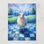 Sheep Blue Checkered Checking on Friend Postkarte (Vorderseite)