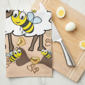 Sheep Brown Hearts Bee Kitchen Handtuch (Viertel Falte)
