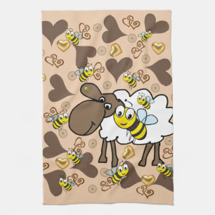 Sheep Brown Hearts Bee Kitchen Handtuch