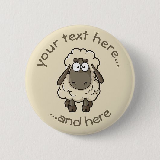 Sheep Cartoon Beige Button (Vorderseite)