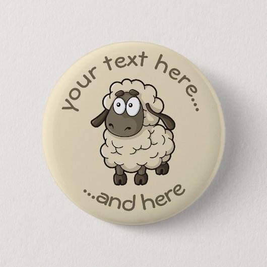 Sheep Cartoon Beige Button (Vorderseite)