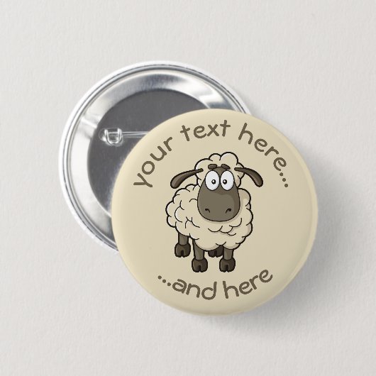 Sheep Cartoon Beige Button (Vorne & Hinten)