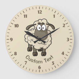 Sheep Cartoon Beige Große Wanduhr