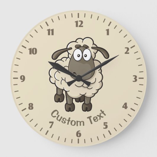 Sheep Cartoon Beige Große Wanduhr (Vorderseite)