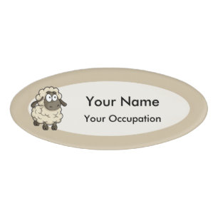 Sheep Cartoon Beige Namenschild