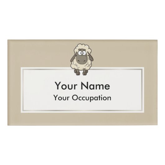 Sheep Cartoon Beige Namenschild (Vorderseite)